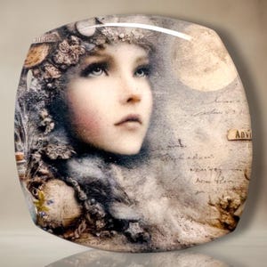 Moon Child Polymer Clay Cabochon - Handmade Resin Art 45mm rounded square
