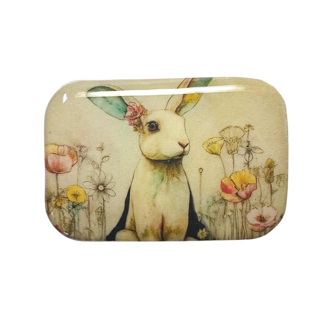 Rabbit Rectangle Spring Bunny Rabbit Polymer Clay Cabochon - Handmade Resin Art ...
