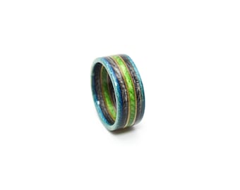 Wooden Skateboard Ring (blue/black/lime)