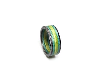 Wooden Skateboard Ring (black/green/lime) Recycled Skateboard Wood Minimalist Band