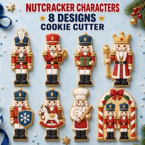 Nutcracker Cookie Cutter Set, Optional Stamps, 8 Christmas Designs