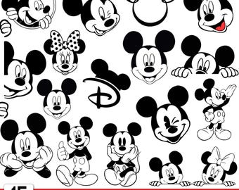 Paquete de imágenes SVG de Mickey Mouse, cabeza en capas, camiseta de cumpleaños (descarga digital)