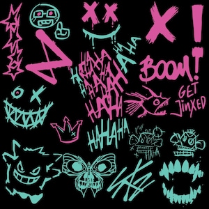 Jinx Graffiti Arcane png svg クリップアート、Jinx Graffiti Arcane Png Svg、リーグ・オブ・レジェンド 手描きファンアート デジタルステッカー DIY プロジェクト用