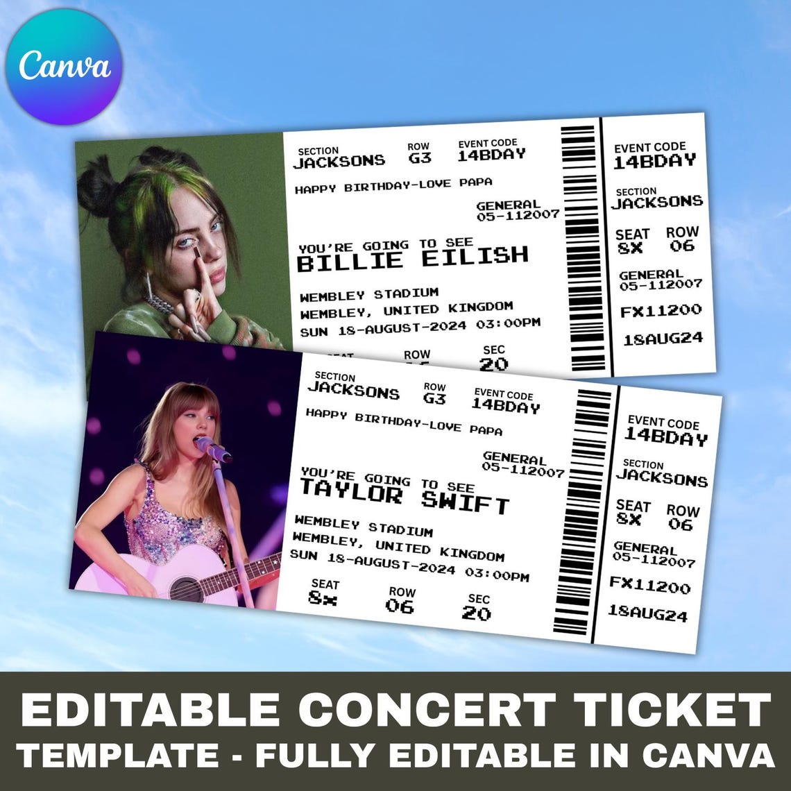 Editable Concert Ticket Template: DIY Surprise Gift (digital Download ...