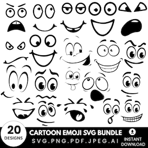 Cartoon Emotion Faces SVG Bundle: Kawaii Clipart for Cricut