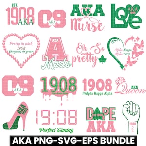 Paquete AKA Svg, descarga digital Alpha Kappa Alpha, Alpha Kappa Alpha png, AKA letra svg, AKA hermandad svg, Rush svg, rosa y verde svg, 1908 svg