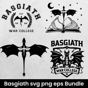 Bundle Basgiath War College SVG PNG, Basgiath War College SVG, Vierter Flügel Bundle SVG, Kriegscollege svg, Drachen svg, Eisenflamme und Onyxsturm svg