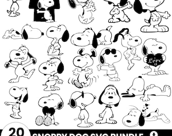 Snoopy Dog SVG PNG Bundle, Cartoon Clipart, Snoopy Charlie Brown Woodstock Peanuts Style Files More Png + Svg (Digital Download)