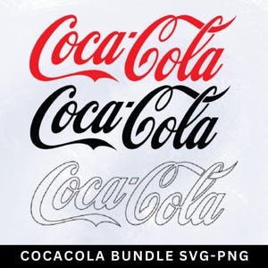 May include: Three versions of the Coca-Cola logo. The top logo is red, the middle logo is black, and the bottom logo is a white outline.