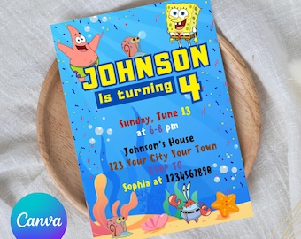Editable Under The Sea Birthday Invitation: Sponge Theme (Digital Download)