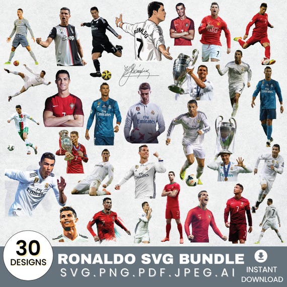 Cristiano Ronaldo CR7 SVG PNG Bundle: Football Art, Stickers, and Silhouettes
