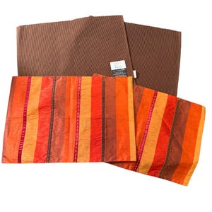 Fall Placemat Set of 2 Orange Red Stripe & Solid Brown Decorative Home Decor