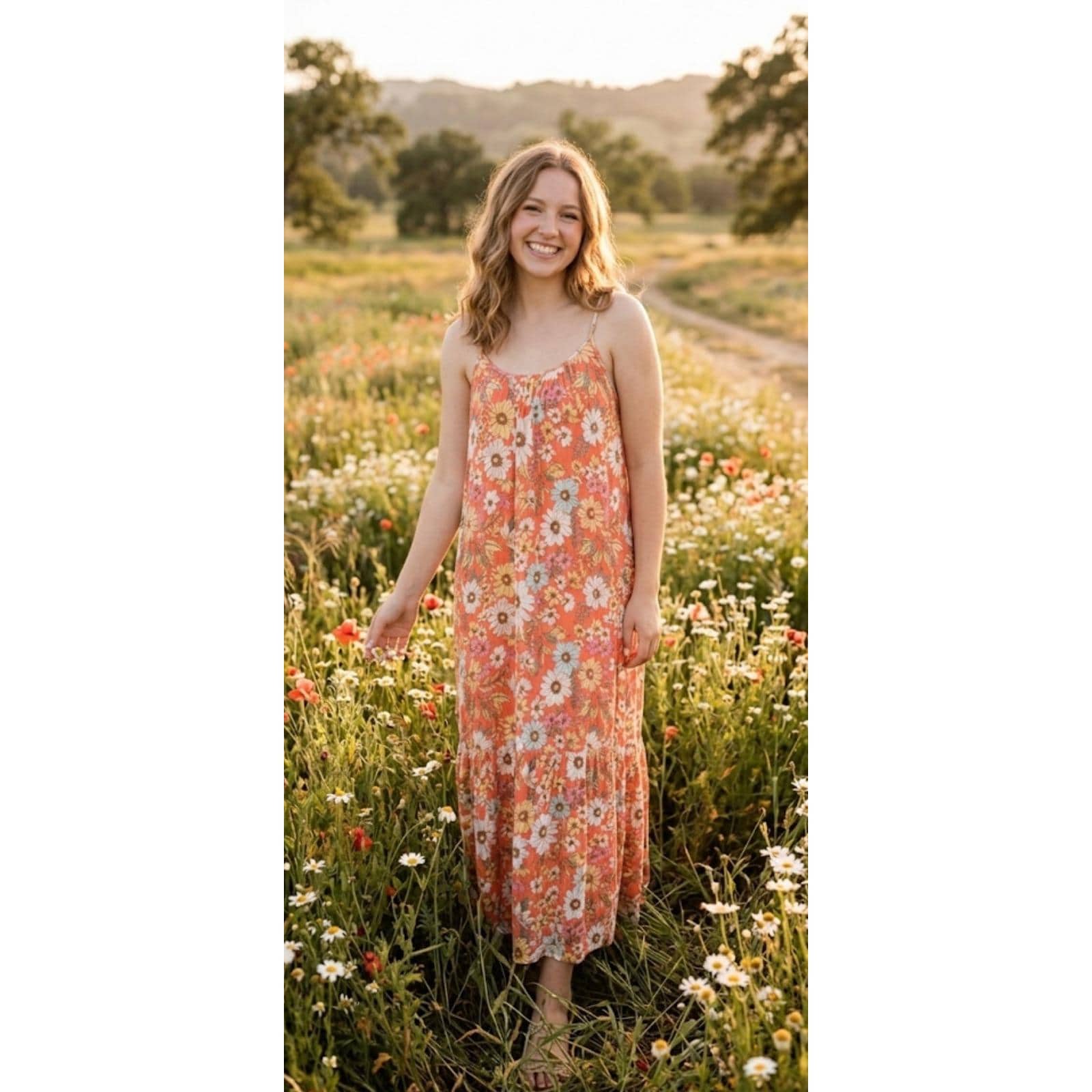 knee length dresses for ladies Shop Bella Waist Detail Dress (Mod Daisy Print)