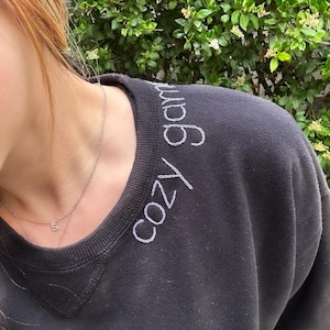 Cozy Gamer Embroidered Sweatshirt, Custom Gaming Crewneck for Women, Soft Cotton Cozy Gaming Sweater, Cottagecore Gamer Gift