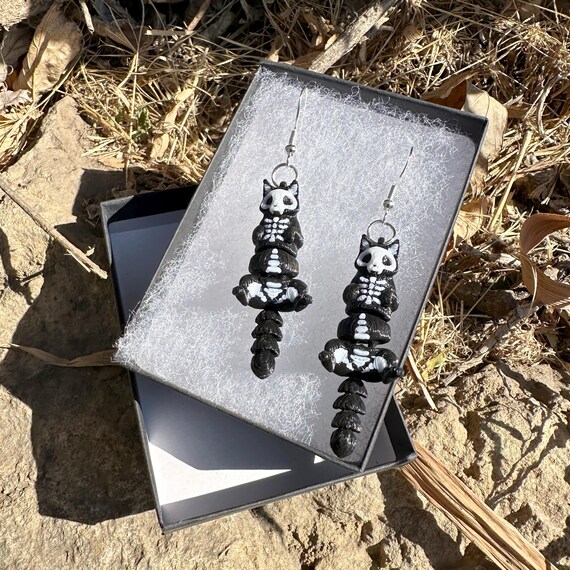 ONEFINITY Orecchini Gatto Scheletro - Argento Sterling 925 - Gioielli Gotici Per Amanti Dei Gatti - Regalo Con Panno E Confezione