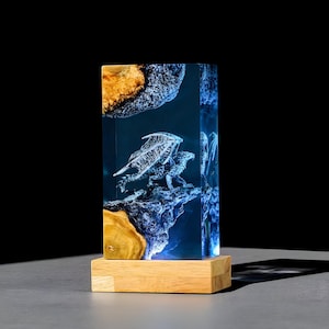 3D Black Dragon Resin Night Light: Handmade Fantasy Lamp