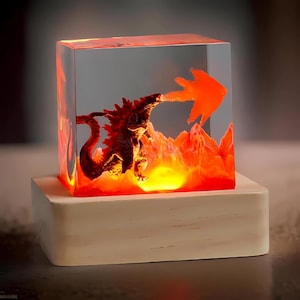 God.zilla Resin Lamp, Custom Resin Lamp, Epoxy Resin Lamp, Handmade Wood Lamp, Resin Art Lamp, God.zilla Epoxy Lamp, God.zilla Night Light