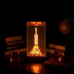 SpaceX Rocket Resin Lamp: 3D Starship Launch LED Night Light