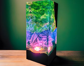 Forest Deer Resin Lamp: Handmade Wood Night Light with Remote
