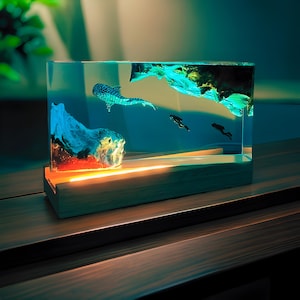 Deep Sea Resin Lamp: Whale, Scuba Divers, LED Night Light