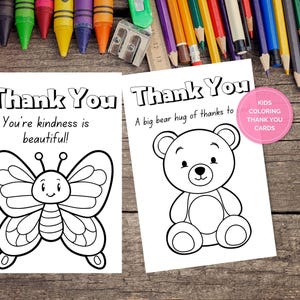Kids Coloring Page Thank you Cards--Digital Download