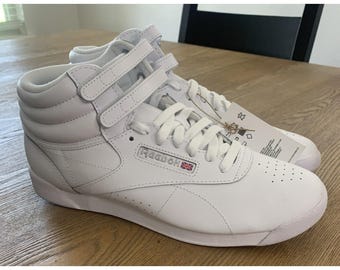 NEW Reebok Freestyle Hi Women's Sneakers White Silver High Top Shoes Size 10