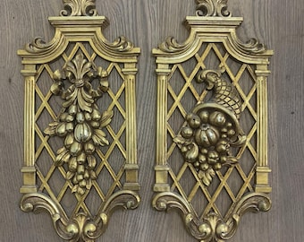 Vintage Gold Wall Hanging Plaques Decorations Victorian Decor X2