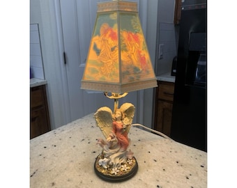 Vintage Plastic Celluloid Etched or Cutouts Angel Lamp Shade 18" Lamp