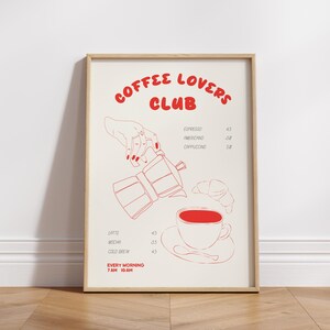 Coffee Lovers Club Druck | Handgezeichnete Küchen Poster | Kaffeeliebhaber Geschenk | Poster für die Küche | Druckbare Druck | Kaffee Druck