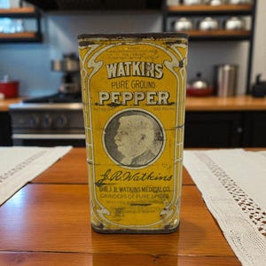 Watkins pure Grundpfefferdose - frühe 1900er Jahre antike Gewürzdose