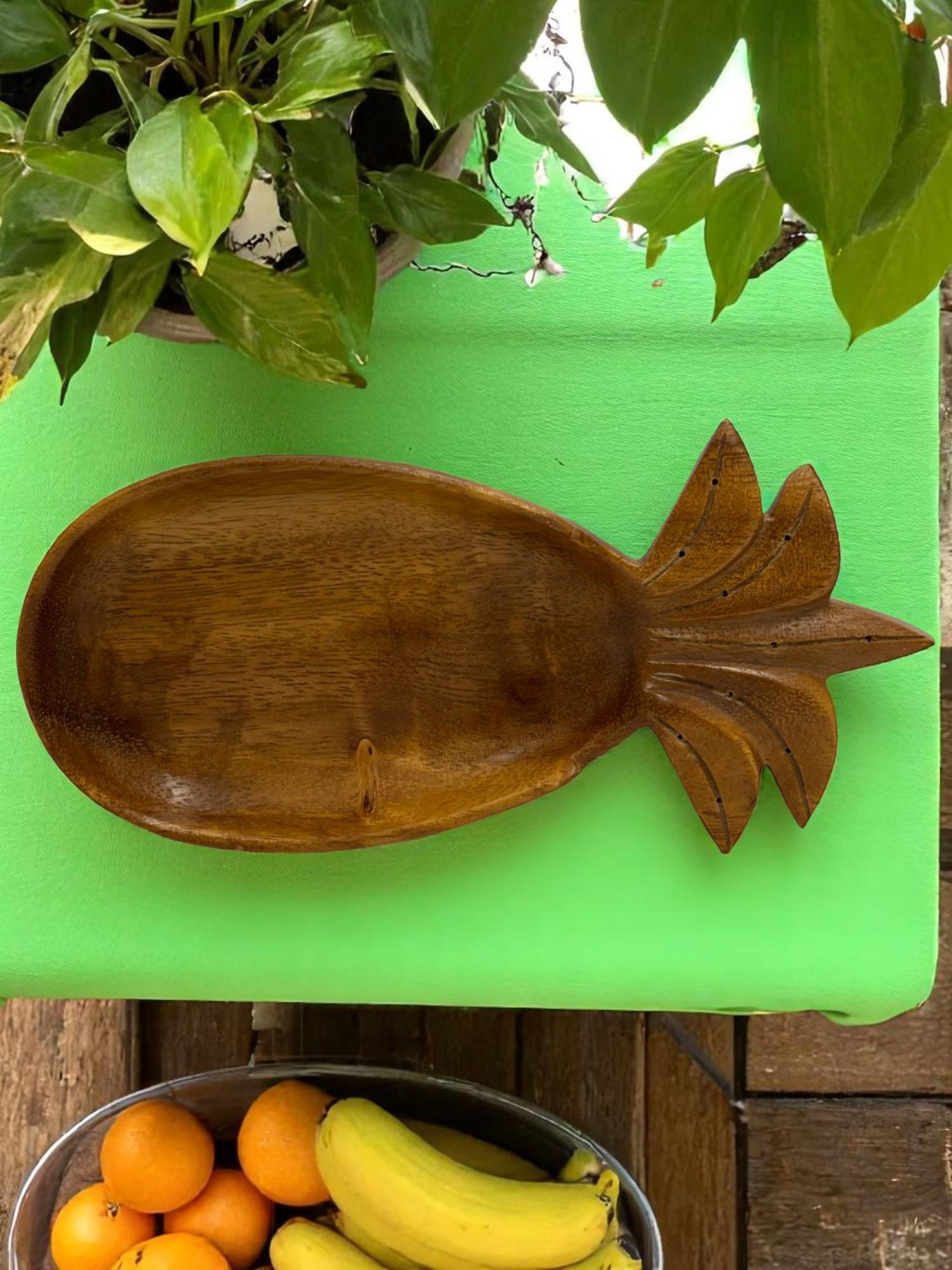 Vintage Pineapple Tray – Monkey Pod Wood – Made in Hawaii – Retro Serving Dish