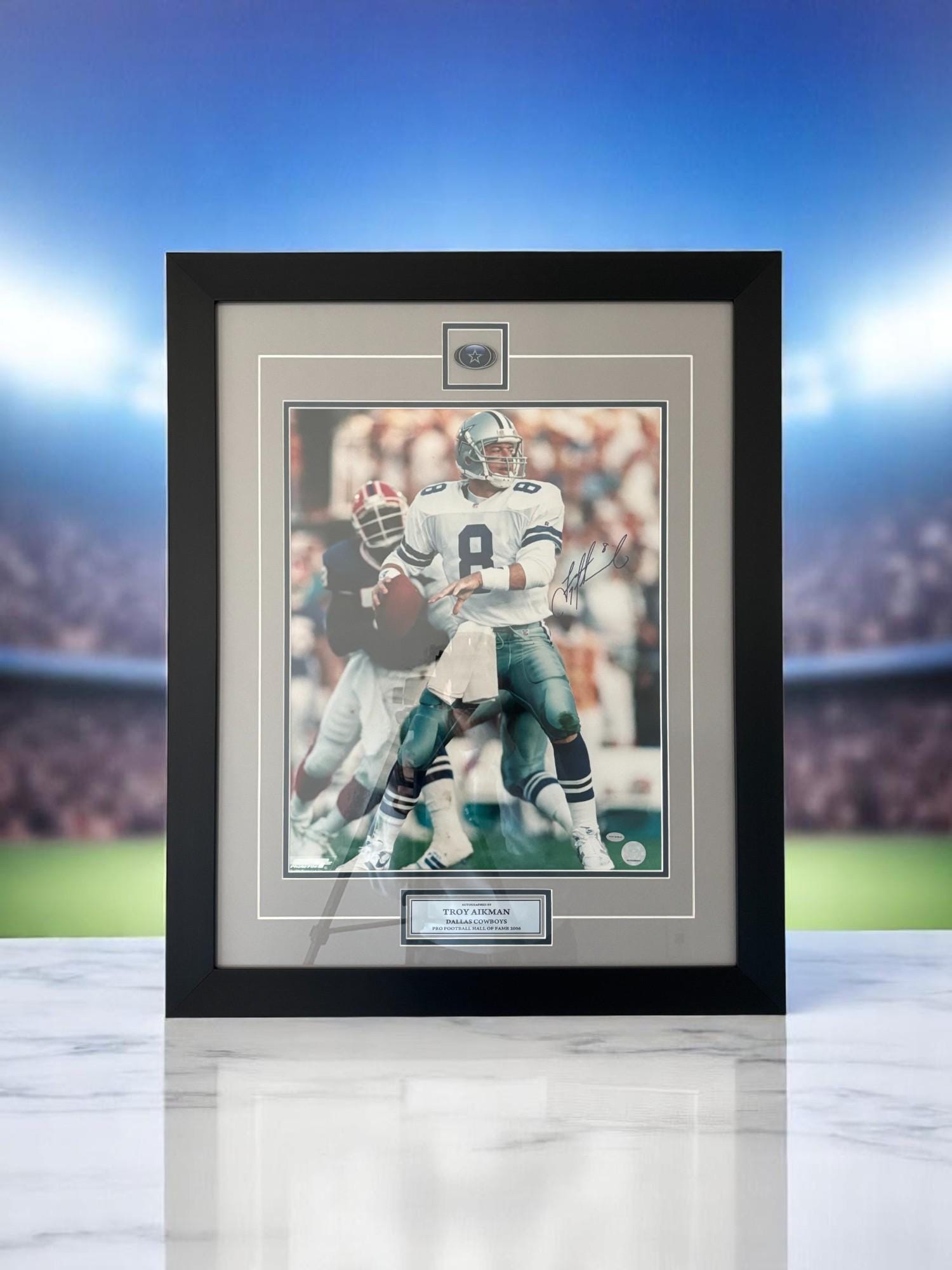 Autographed Troy Aikman Framed Photo - Dallas Cowboys Hall of Fame Memorabilia