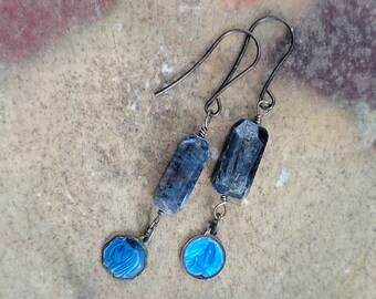 FRENCH BLUE - Kyanite and enamel earrings