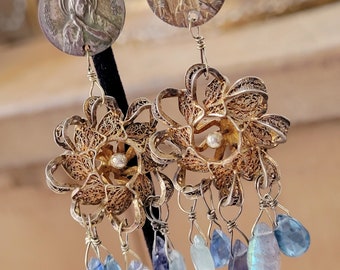 Filigree Flower Gemstone Earrings