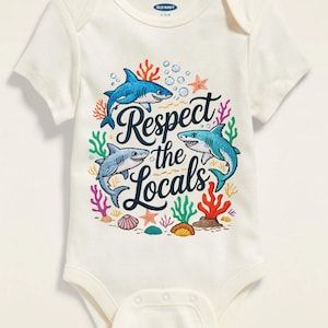 Respect the Locals Shark Embroidery File Ocean Sea Animal Design Coral Reef Pattern Digital Stitch