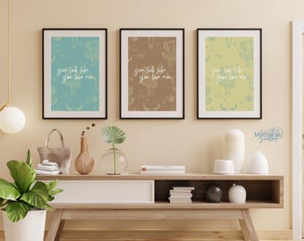 Western-romantische muurkunstset: prints in aardetinten, minimalistisch cowboydecor (digitale download)
