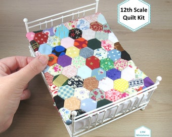 Miniature Quilt Kit for 12th Scale Dollhouse - scrappy quilt