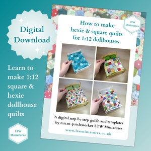 Digitaler Download Tutorial, um Ihr eigenes 1:12 Puppenhaus Quilt SQUARES & HEXIES Bundle zu machen