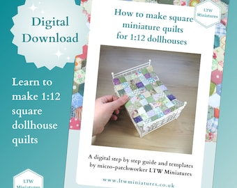 Digitaler Download Tutorial zum Selbermachen eines 1:12 Puppenhaus Square Patch Quilt