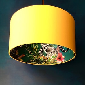 Teal Lemur Silhouette Lampshade with Egg Yolk Yellow Cotton image 1