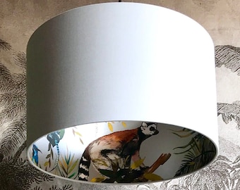 Silver Lemur Silhouette Lampshade In Cloud Grey Cotton