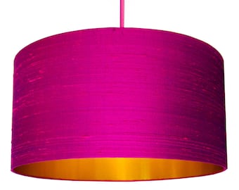 Hot Pink Silk Lampshade With Gold or Brushed Copper Lining