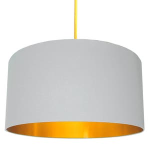 Cloud Grey Cotton Lampshade With Gold Lining. Handmade in the UK with 12 different sizes available