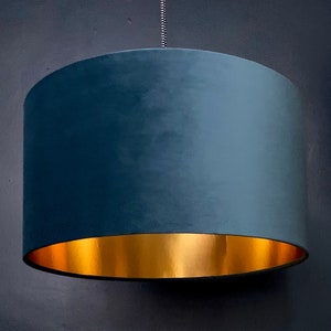 Flint Blue Velvet Lampshade With Gold Lining