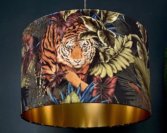 Big Cat Velvet Lampshade With Gold Lining In Rust