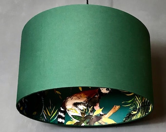 Teal Lemur Silhouette Lampshade in Hunter Green Cotton