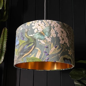 Emerald Mythical Plumes Peacock Lampshade With Gold Lining