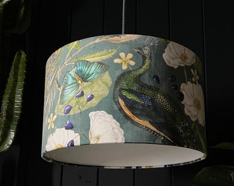 Emerald Mythical Plumes Velvet Peacock Lampshade