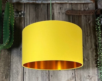 Banana Yellow Cotton Handmade Lampshade with Copper Or Gold Foil Lining