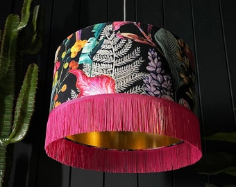 Acid Jungle Lampshade With Gold Lining & Fringing